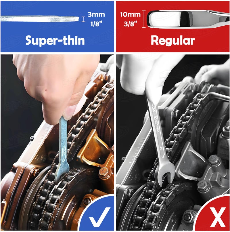 SABLUE Super-Thin Open End Wrench Set, Metric 13-Piece, 7mm to 24mm, Ultra-Slim Design, Double Ended Cone Wrench Spanner Tool Kit (A01) - Image 3